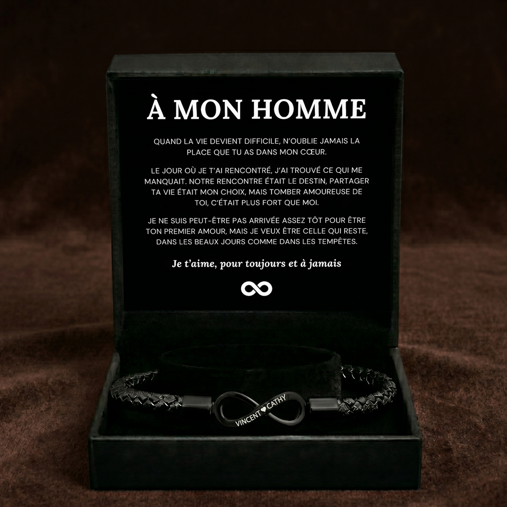 Bracelet À Mon Homme noir dans son écrin cadeau