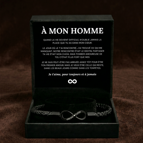 Bracelet À Mon Homme noir dans son écrin cadeau