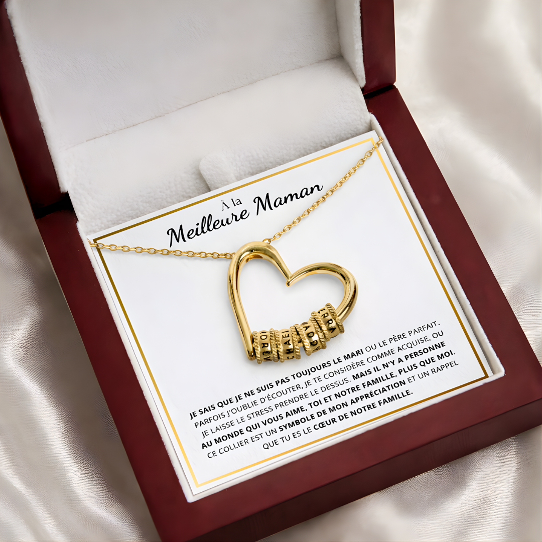 Collier cœur personnalisé avec prénoms gravés - vue principale
